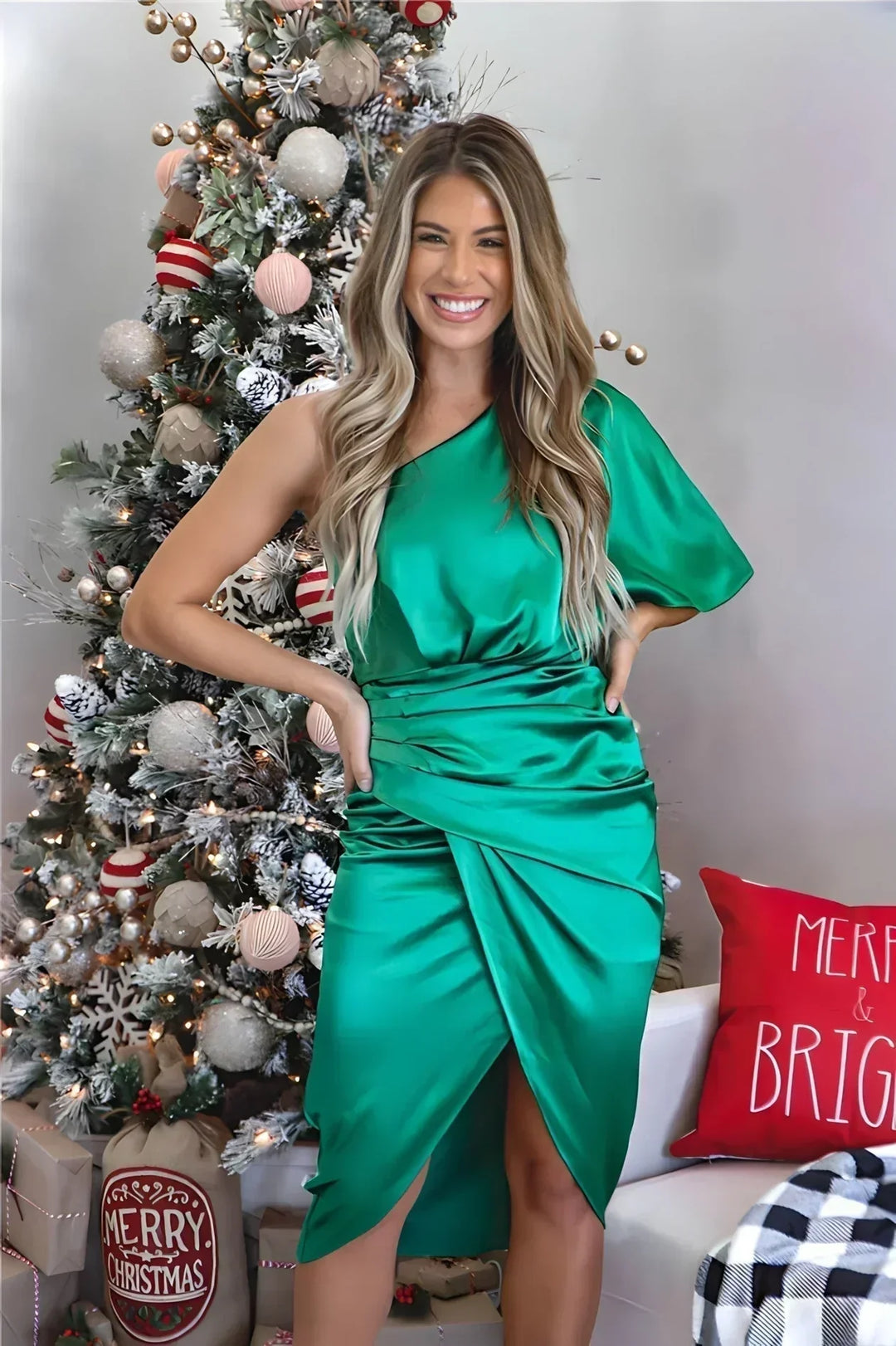 Dominique | Ruched Satin Flutter Sleeve Off Shoulder Dress
