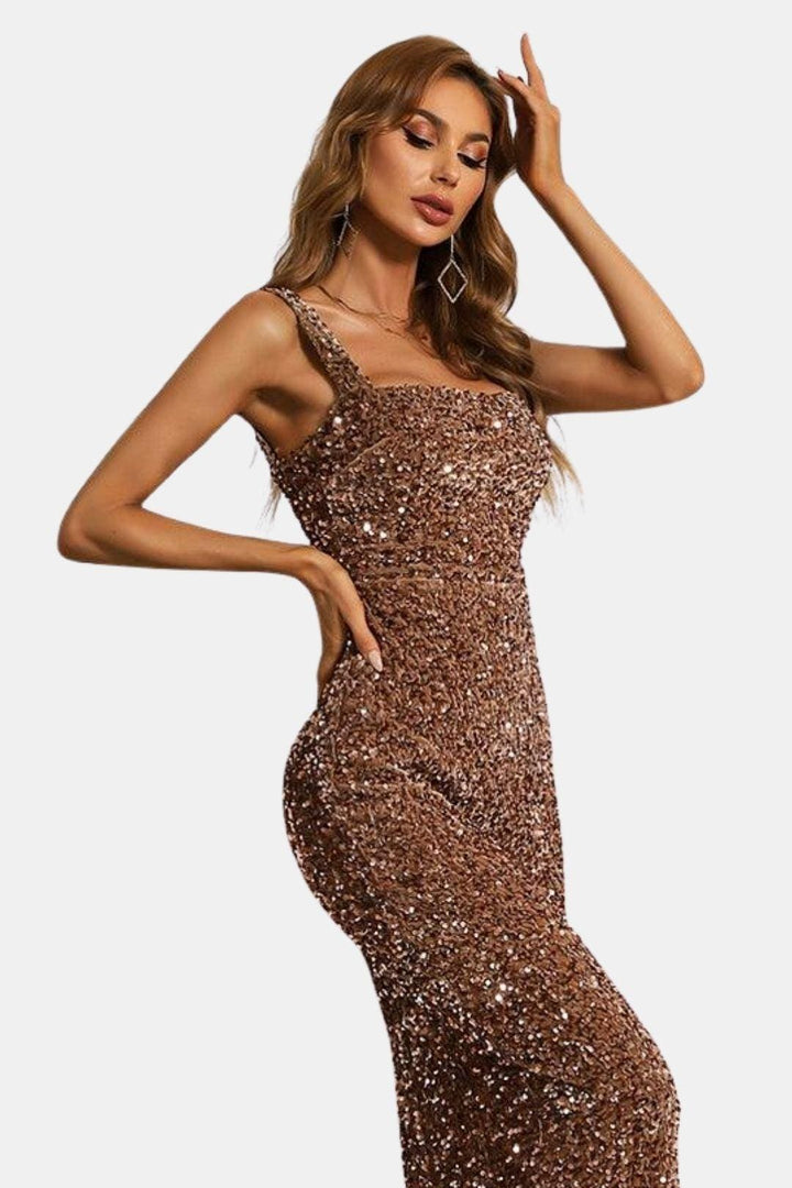 Marguerite | Women's Sequin Square Neck Wedding Guest Dress Bodycon