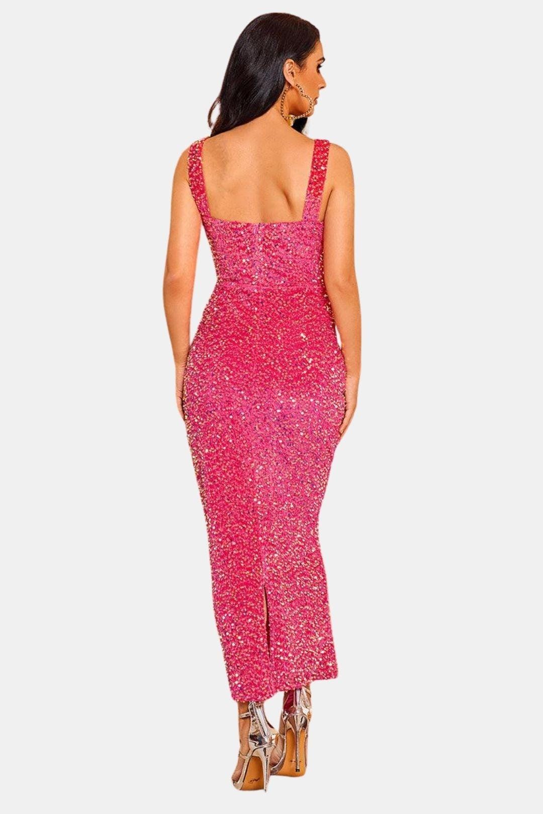 Marguerite | Women's Sequin Square Neck Wedding Guest Dress Bodycon