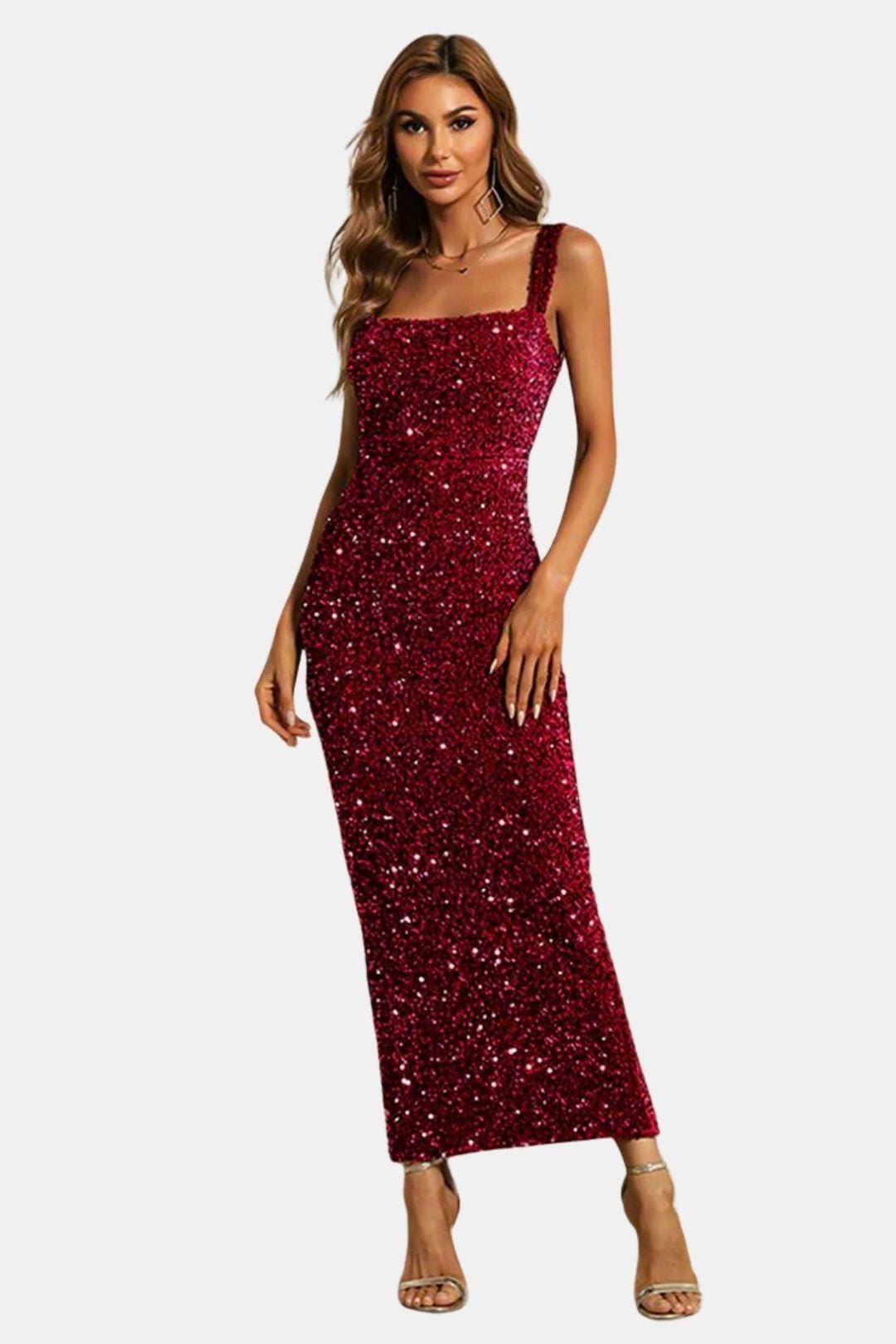 Marguerite | Women's Sequin Square Neck Wedding Guest Dress Bodycon