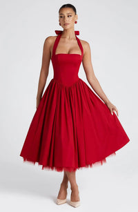Winnifred | Women's Halter Bow Wedding Guest Dress Full Skirt