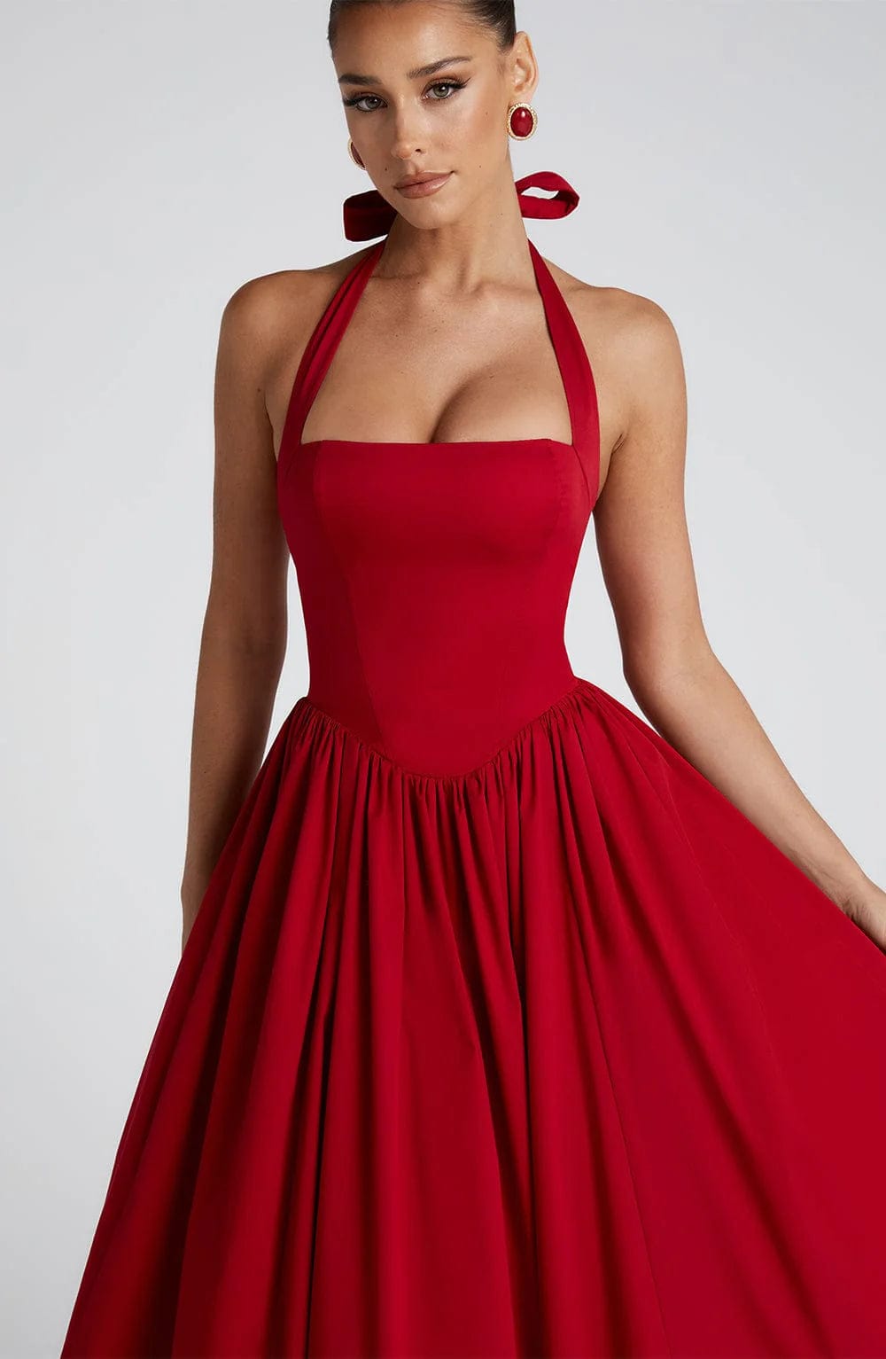 Winnifred | Women's Halter Bow Wedding Guest Dress Full Skirt