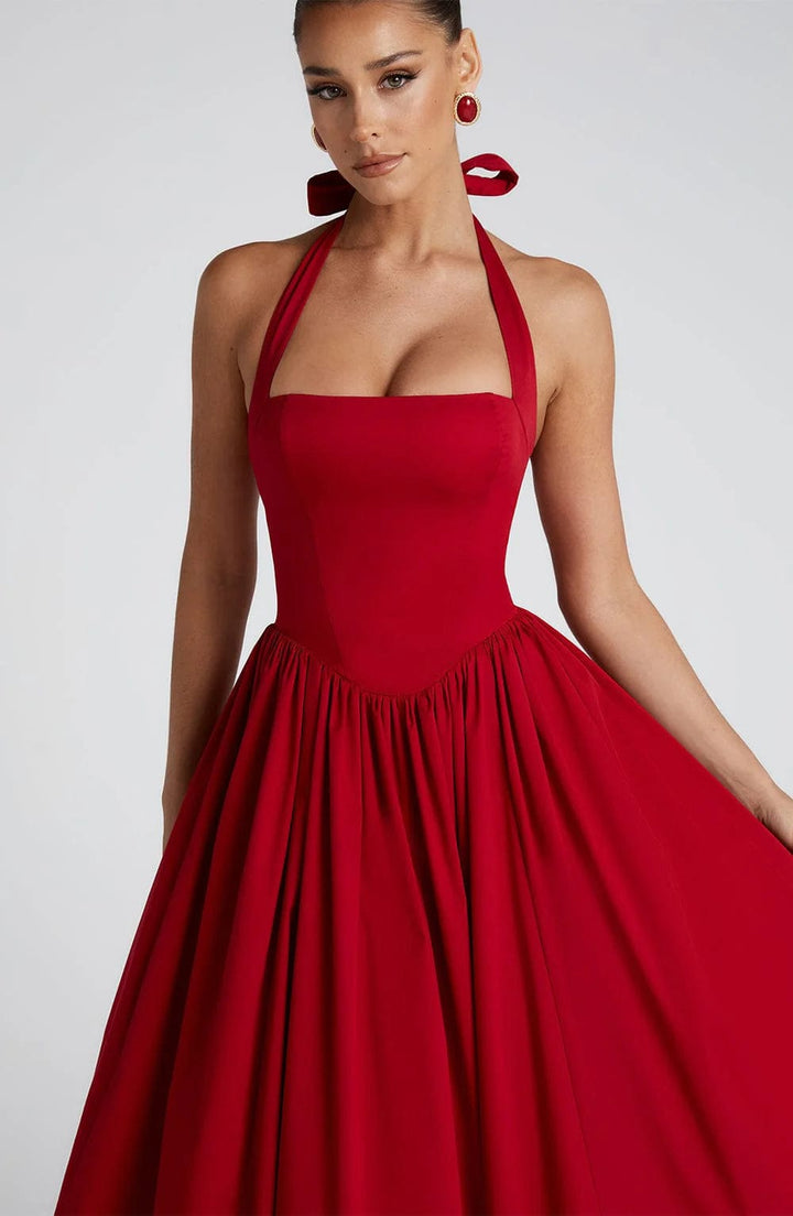 Winnifred | Women's Halter Bow Wedding Guest Dress Full Skirt