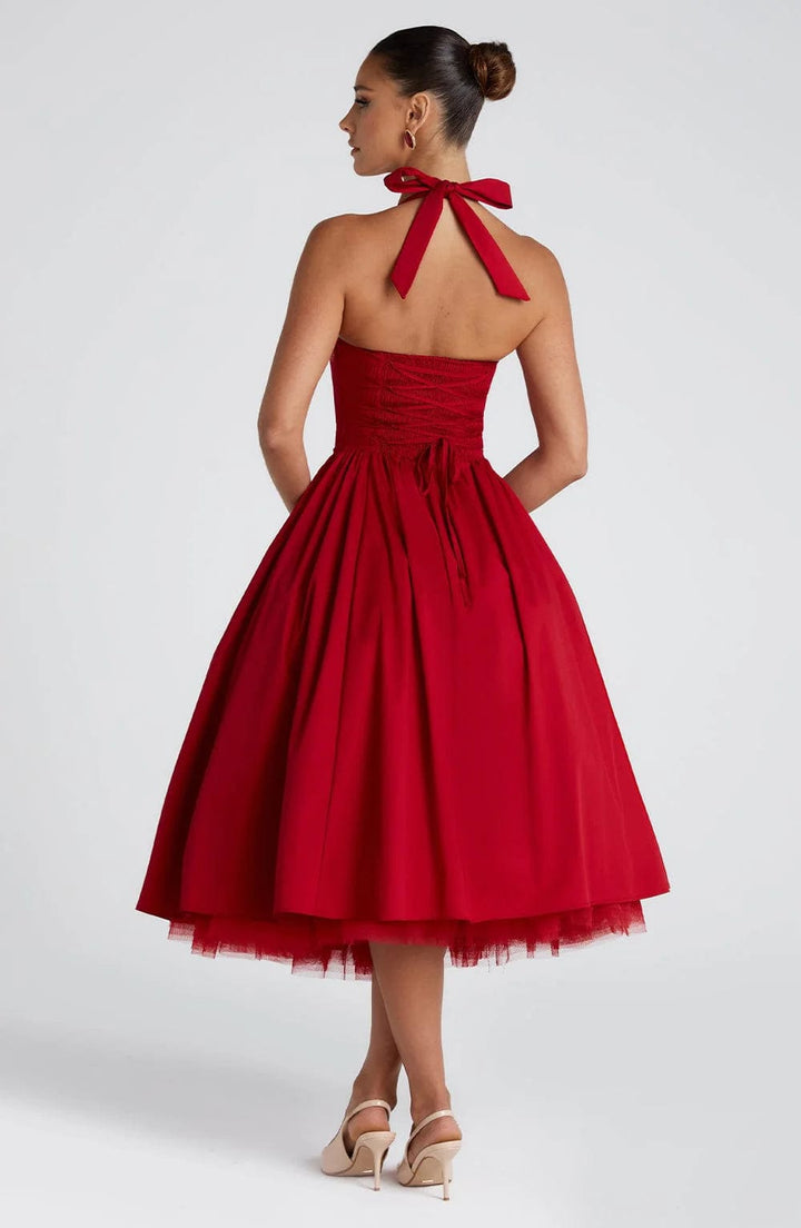 Winnifred | Women's Halter Bow Wedding Guest Dress Full Skirt