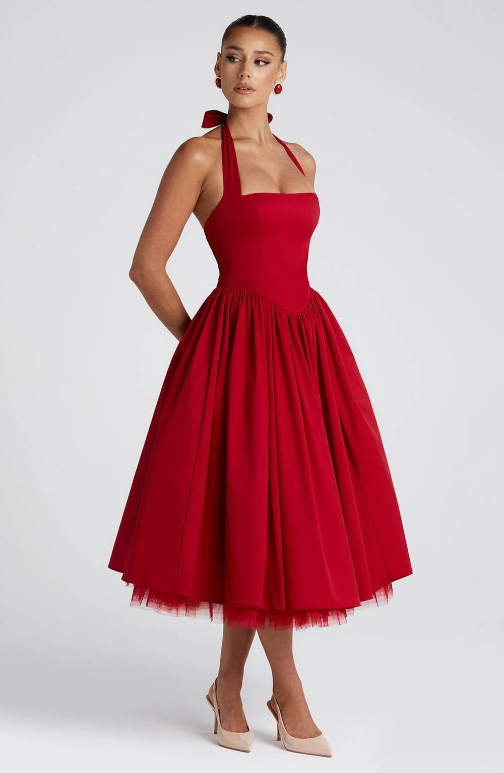 Winnifred | Women's Halter Bow Wedding Guest Dress Full Skirt