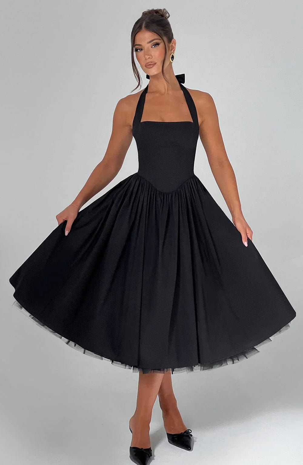 Winnifred | Women's Halter Bow Wedding Guest Dress Full Skirt