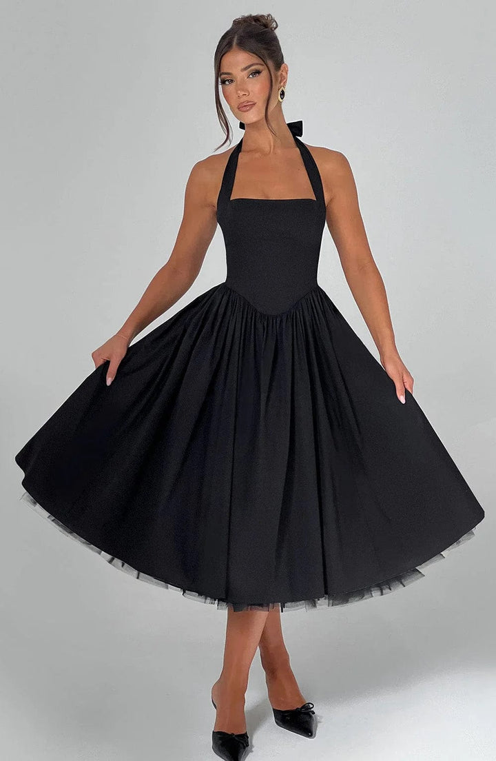 Winnifred | Women's Halter Bow Wedding Guest Dress Full Skirt