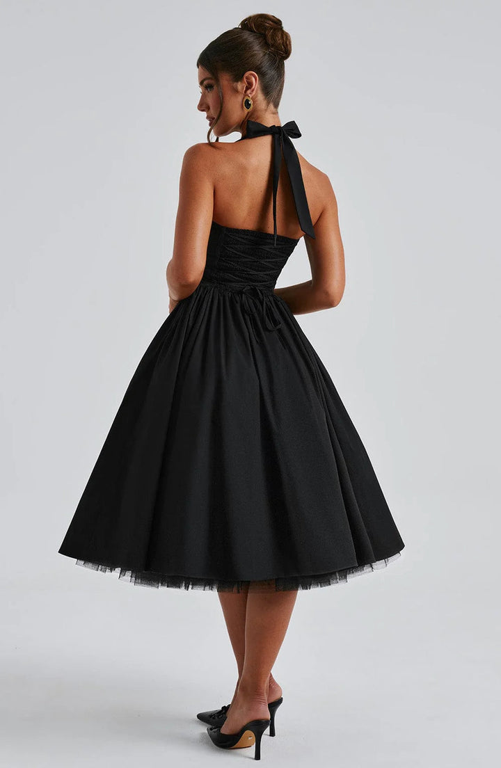 Winnifred | Women's Halter Bow Wedding Guest Dress Full Skirt