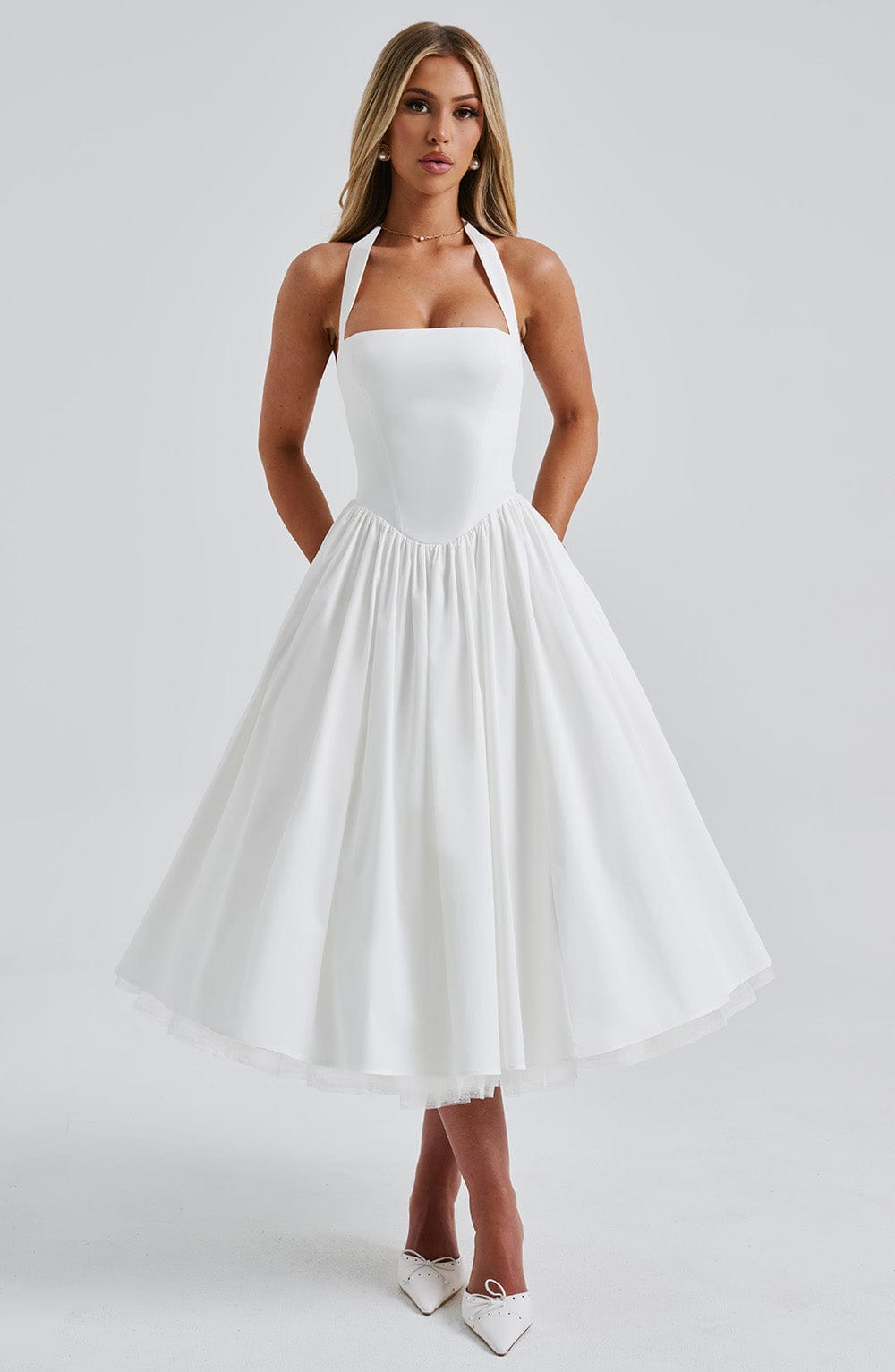Winnifred | Women's Halter Bow Wedding Guest Dress Full Skirt