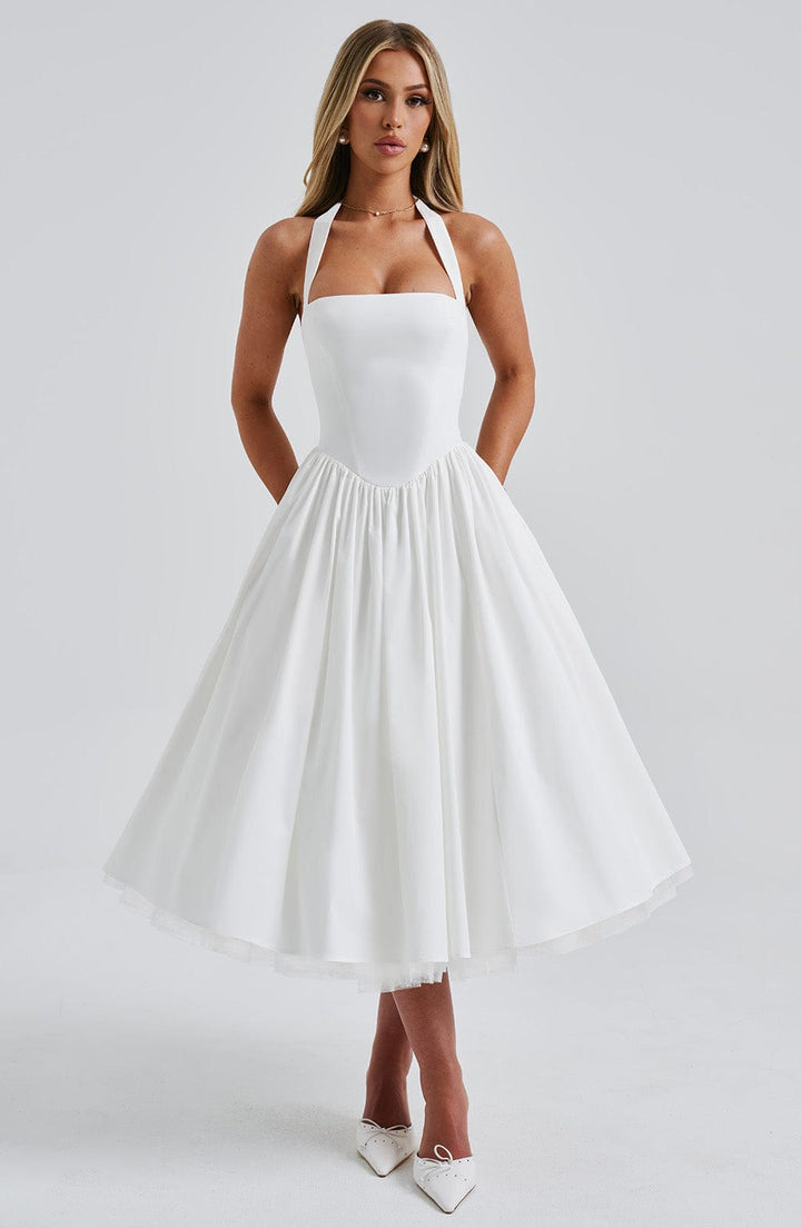 Winnifred | Women's Halter Bow Wedding Guest Dress Full Skirt