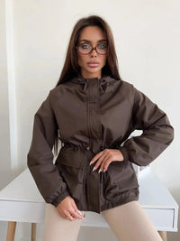 Women's Waterproof Hooded A-Line Coat – Adjustable Hood, Button Front, Long Sleeve Rain & Wind Jacket with Flap Pockets