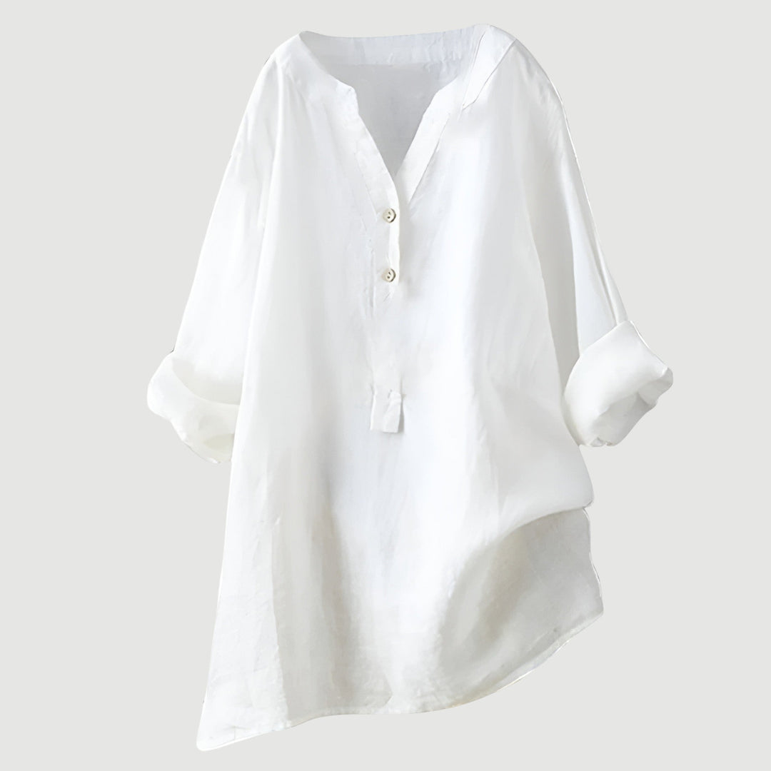 Briar | Linen Button-Up Long Line Tunic Blouse