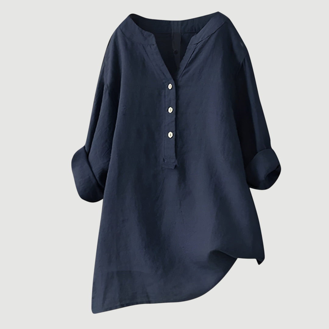 Briar | Linen Button-Up Long Line Tunic Blouse