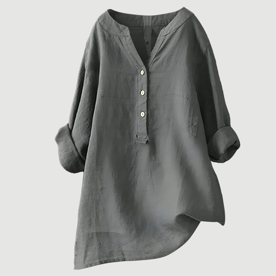 Briar | Linen Button-Up Long Line Tunic Blouse