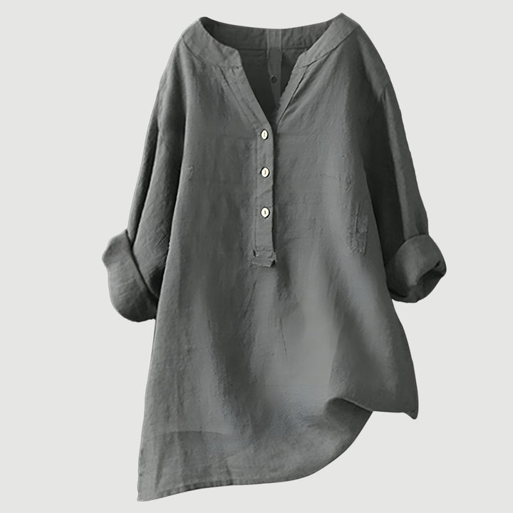 Briar | Linen Button-Up Long Line Tunic Blouse