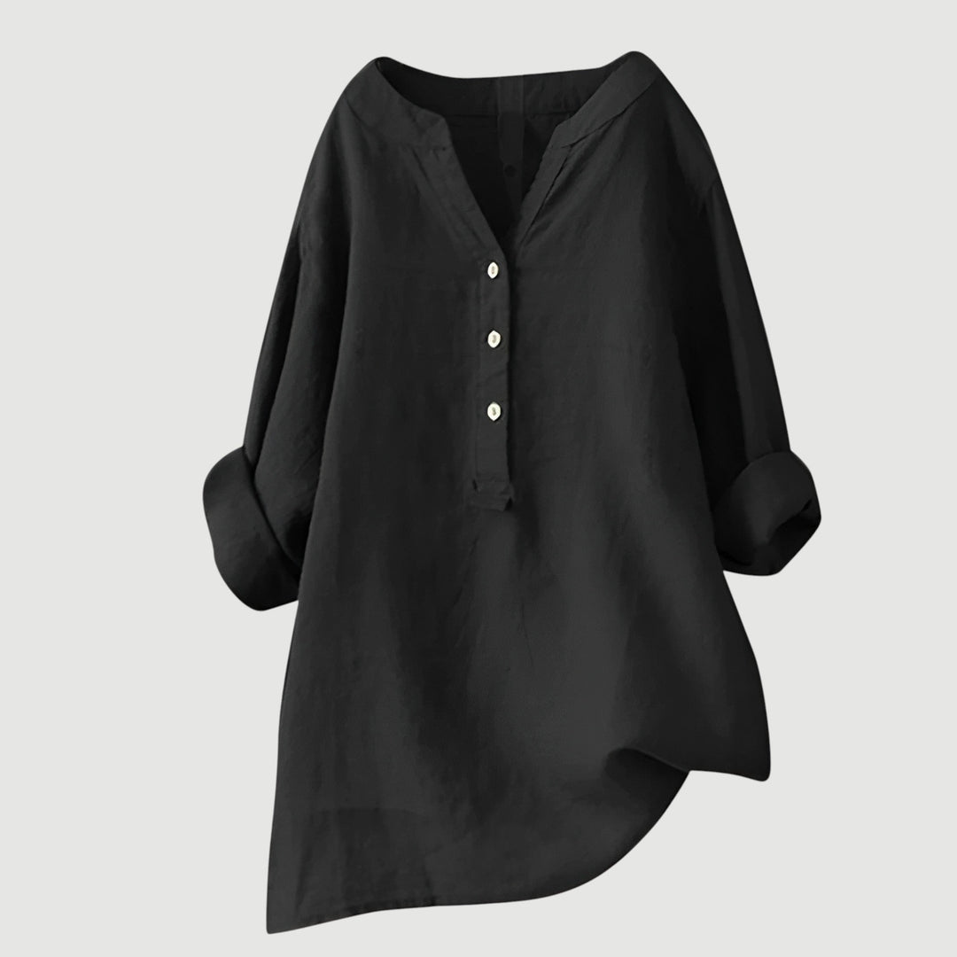 Briar | Linen Button-Up Long Line Tunic Blouse