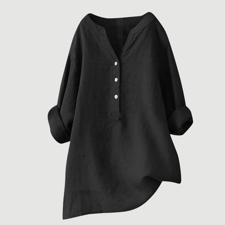 Briar | Linen Button-Up Long Line Tunic Blouse