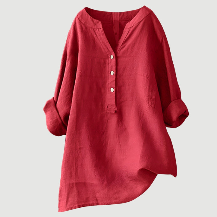 Briar | Linen Button-Up Long Line Tunic Blouse
