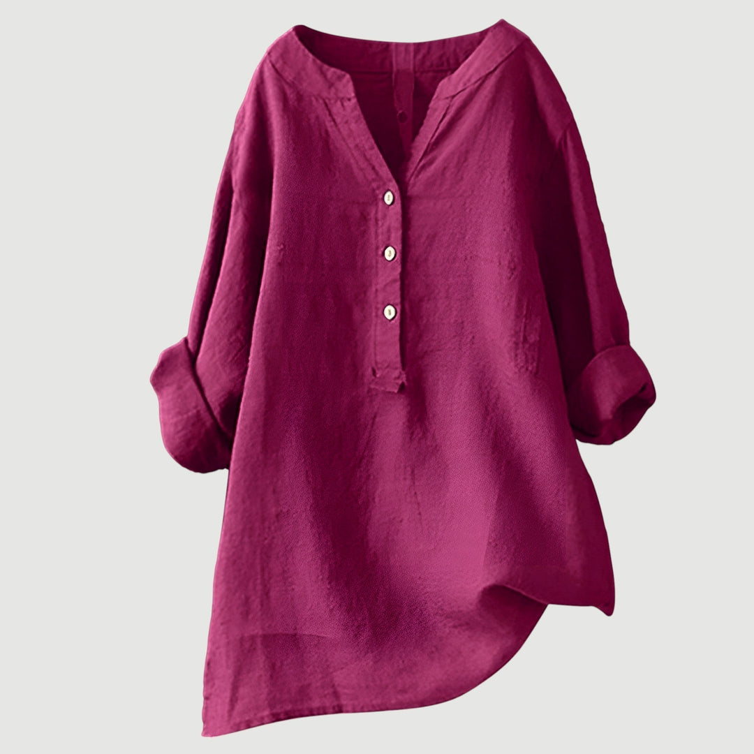 Briar | Linen Button-Up Long Line Tunic Blouse