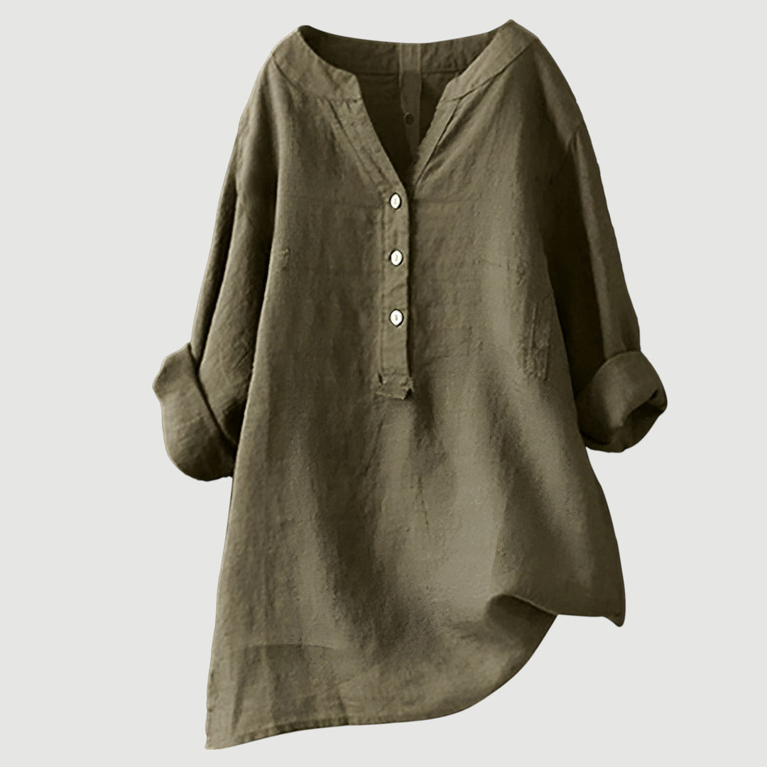 Briar | Linen Button-Up Long Line Tunic Blouse