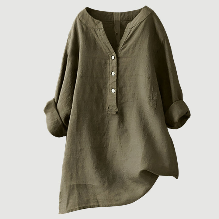 Briar | Linen Button-Up Long Line Tunic Blouse
