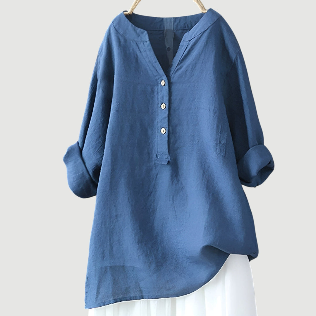 Briar | Linen Button-Up Long Line Tunic Blouse