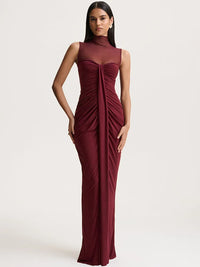 Rosalind | Women's Mesh High Neck Wedding Guest Dress with Ruching