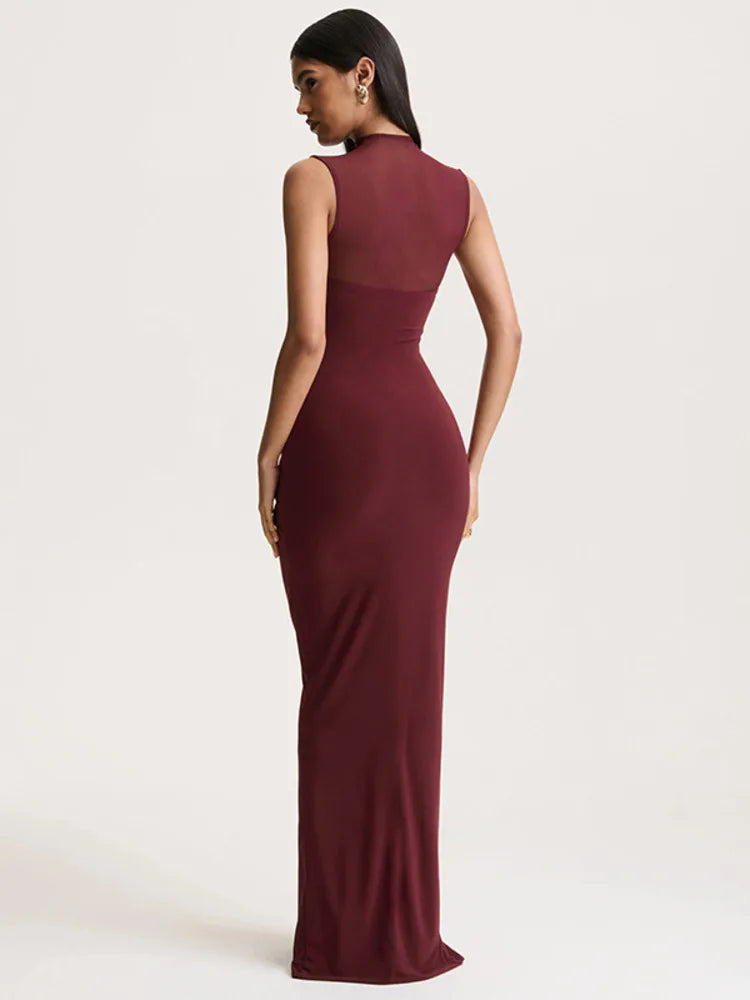Rosalind | Women's Mesh High Neck Wedding Guest Dress with Ruching