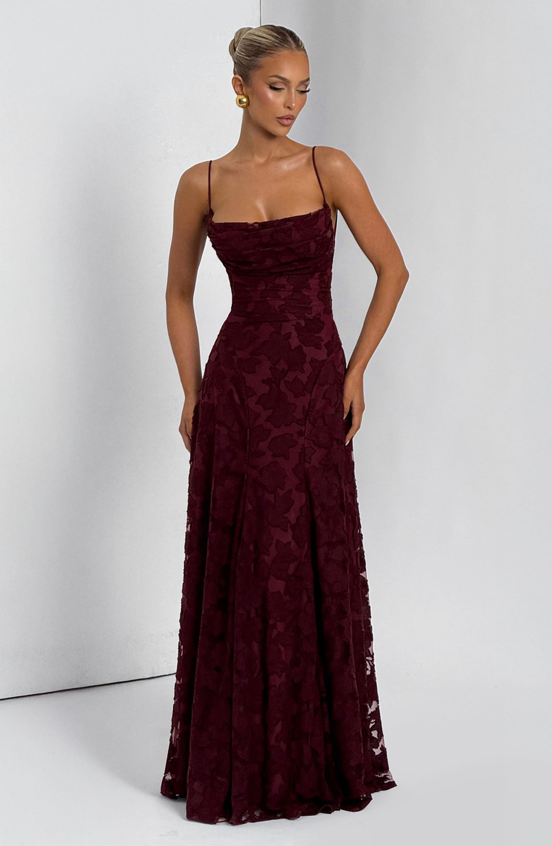 Genevieve | Women's Floral Lace Wedding Guest Dress with Full Skirt