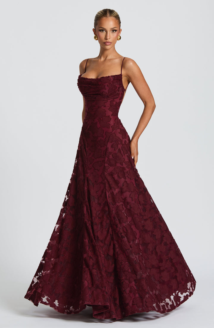 Genevieve | Women's Floral Lace Wedding Guest Dress with Full Skirt