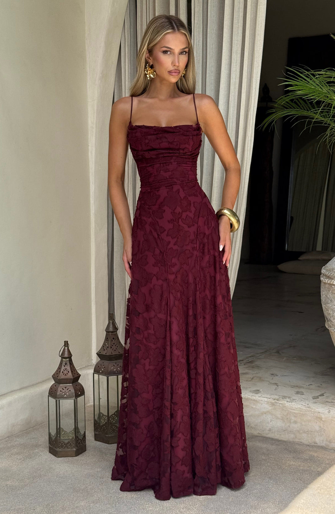 Genevieve | Women's Floral Lace Wedding Guest Dress with Full Skirt