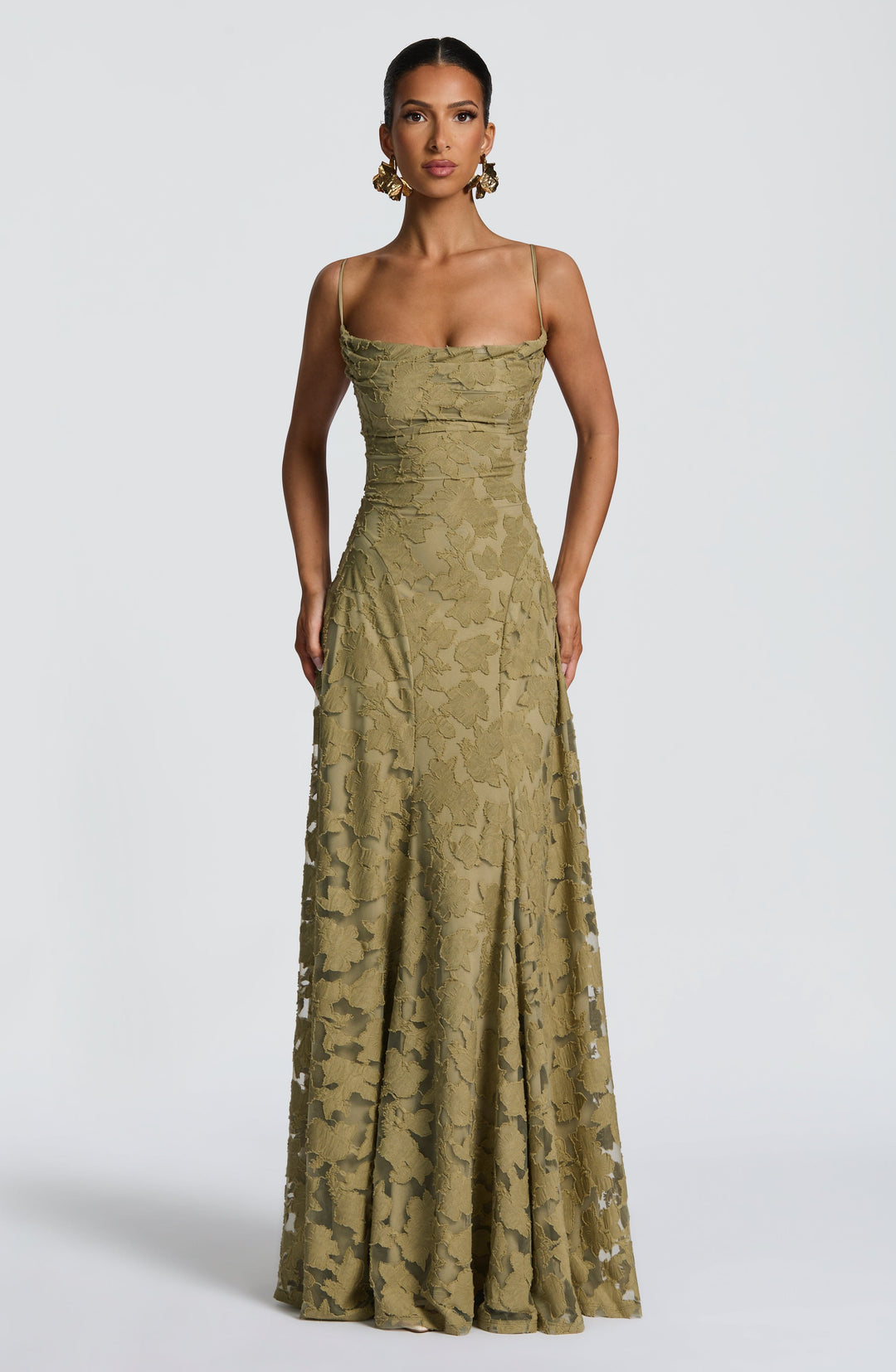Genevieve | Women's Floral Lace Wedding Guest Dress with Full Skirt