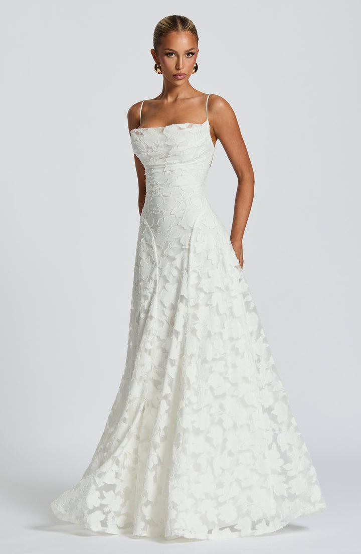 Genevieve | Women's Floral Lace Wedding Guest Dress with Full Skirt