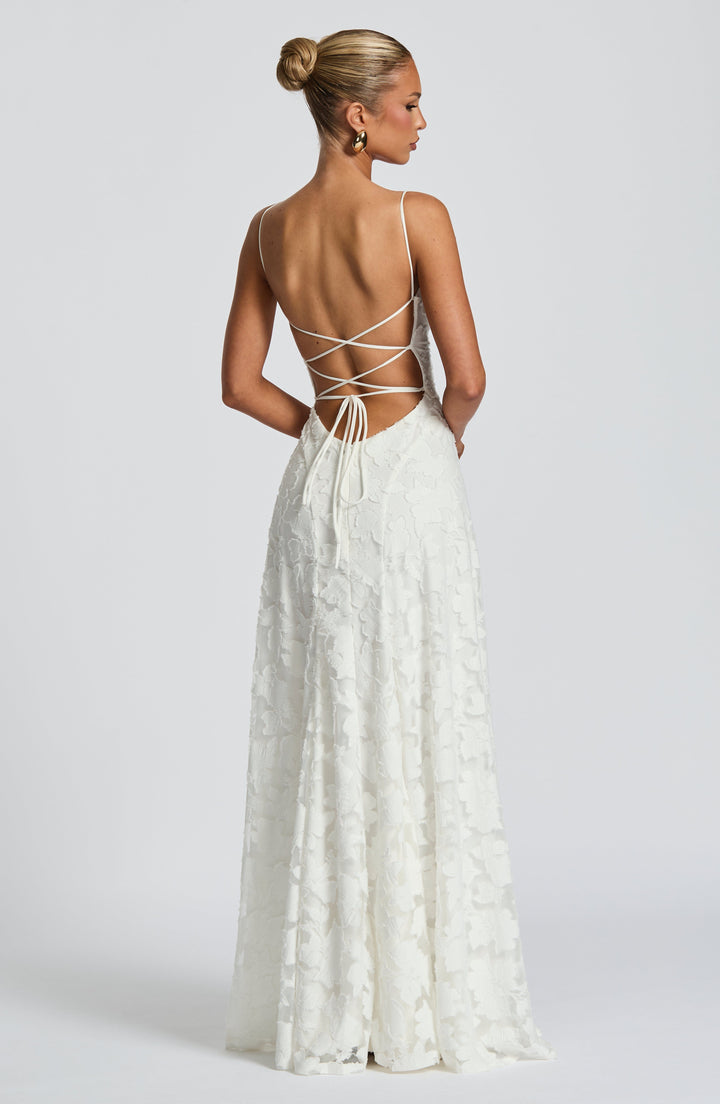 Genevieve | Women's Floral Lace Wedding Guest Dress with Full Skirt
