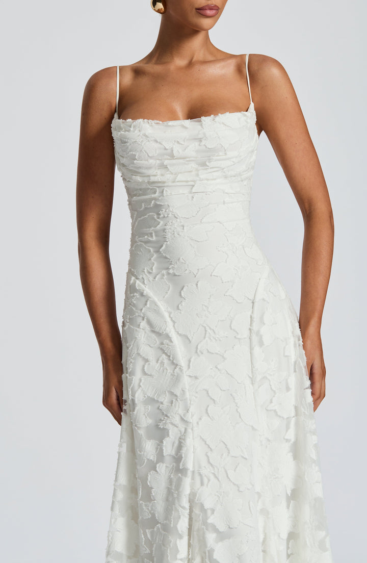 Genevieve | Women's Floral Lace Wedding Guest Dress with Full Skirt