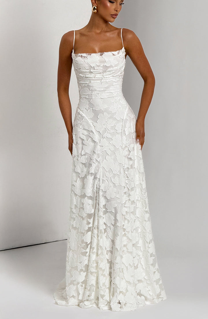 Genevieve | Women's Floral Lace Wedding Guest Dress with Full Skirt