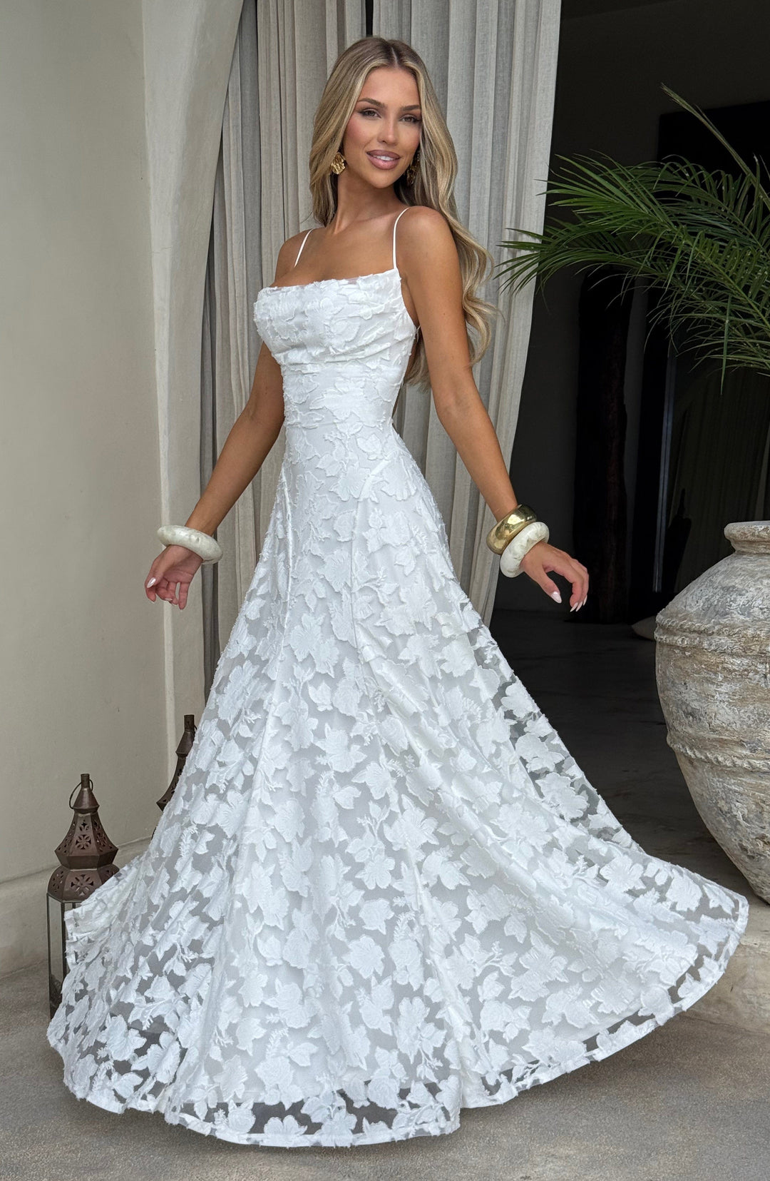 Genevieve | Women's Floral Lace Wedding Guest Dress with Full Skirt