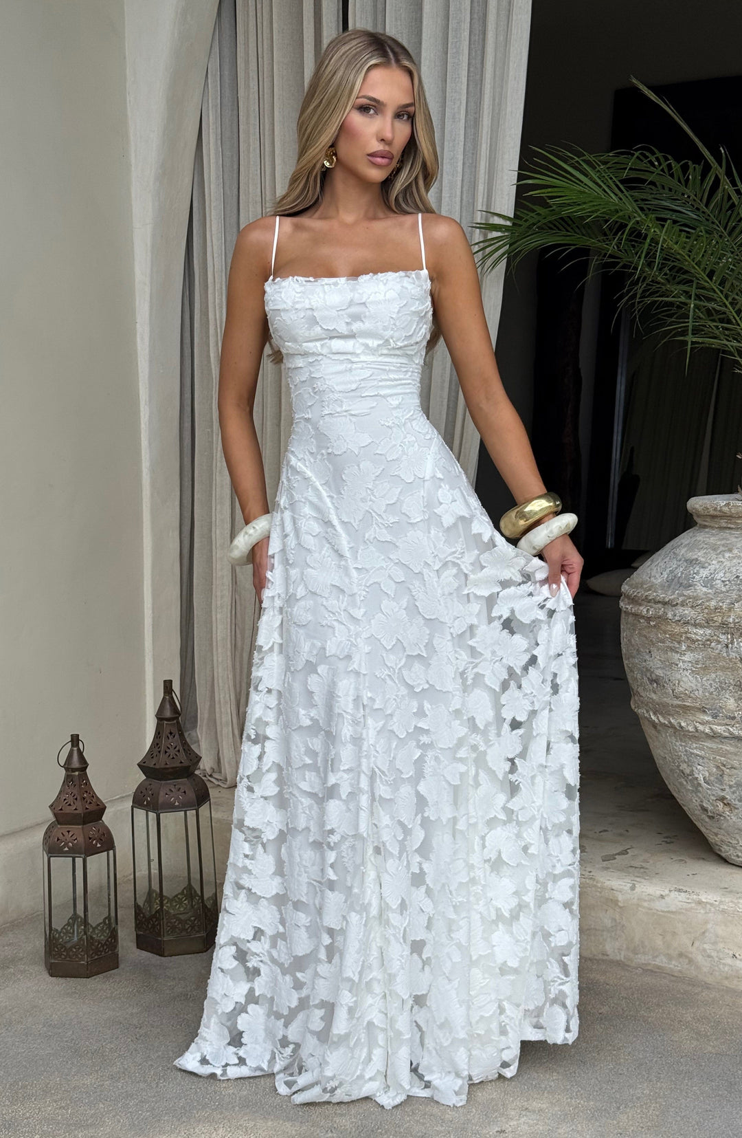 Genevieve | Women's Floral Lace Wedding Guest Dress with Full Skirt