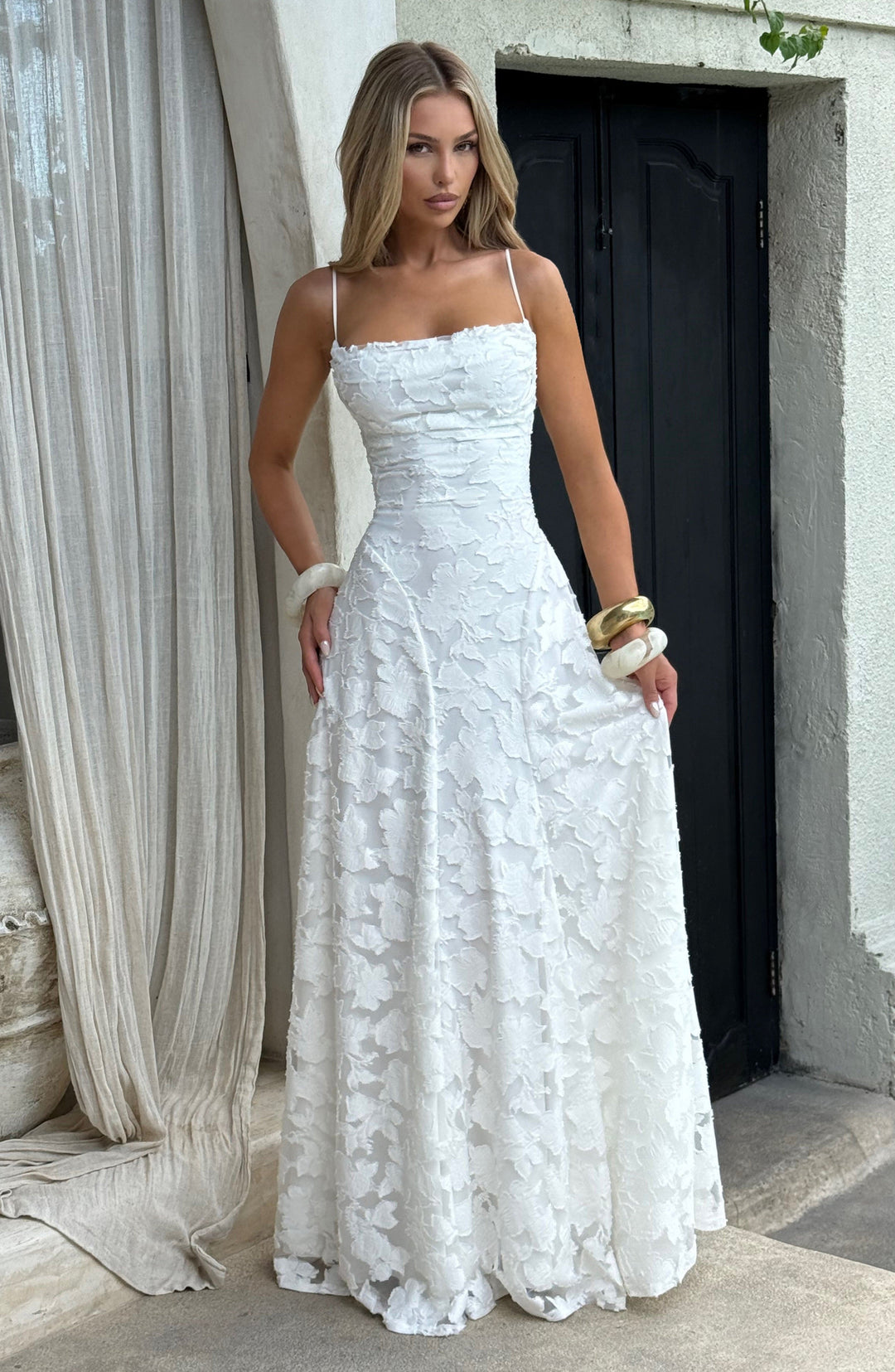 Genevieve | Women's Floral Lace Wedding Guest Dress with Full Skirt