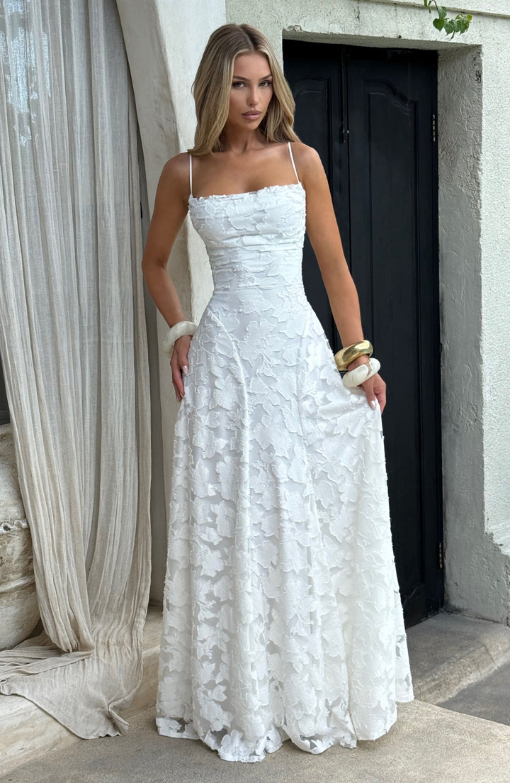 Genevieve | Women's Floral Lace Wedding Guest Dress with Full Skirt