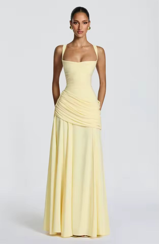 Isabella | Women's Square Neck Wedding Guest Dress with Ruched Detail