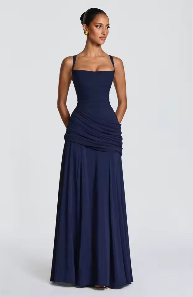 Isabella | Women's Square Neck Wedding Guest Dress with Ruched Detail