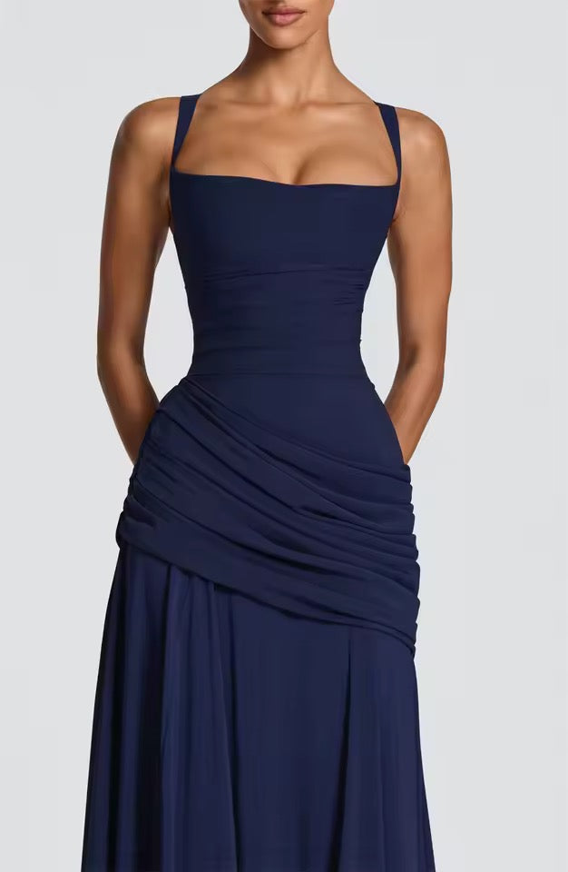 Isabella | Women's Square Neck Wedding Guest Dress with Ruched Detail