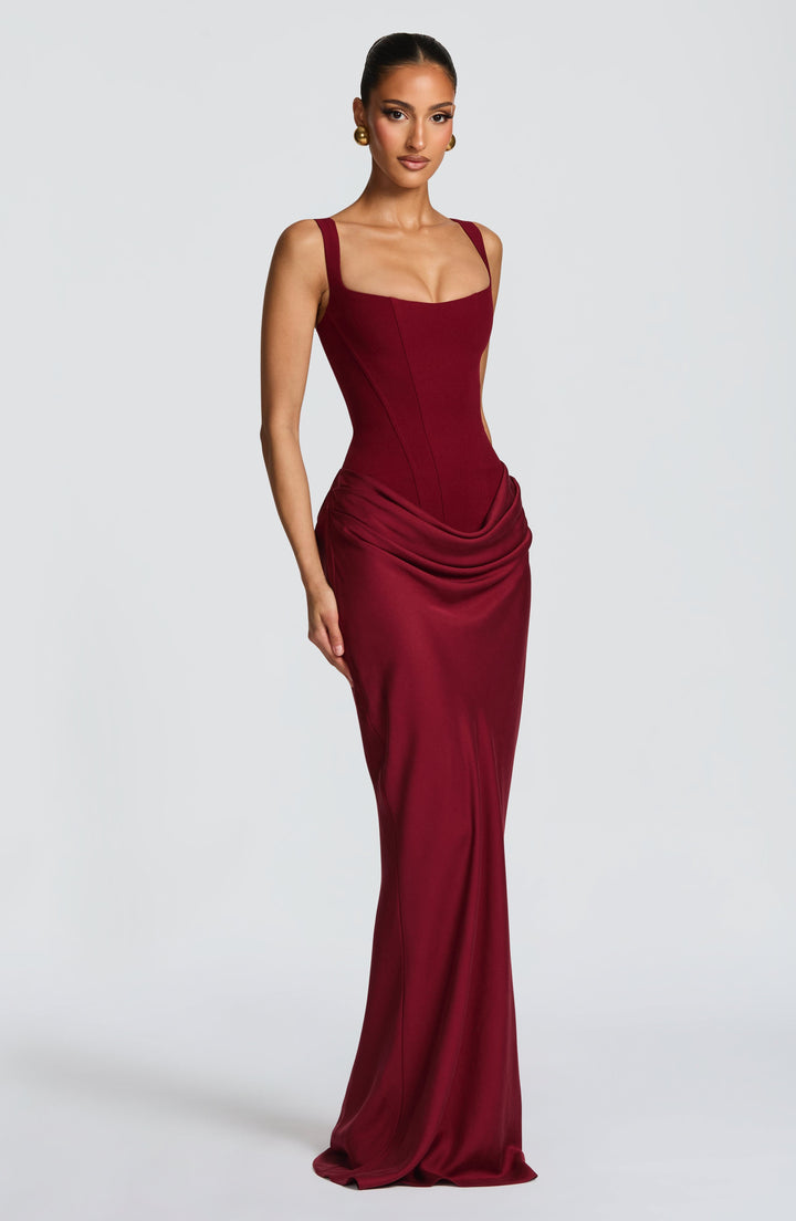 Valentina | Women's Square Neck Wedding Guest Dress with Cowl Drape