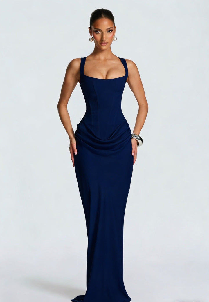 Valentina | Women's Square Neck Wedding Guest Dress with Cowl Drape