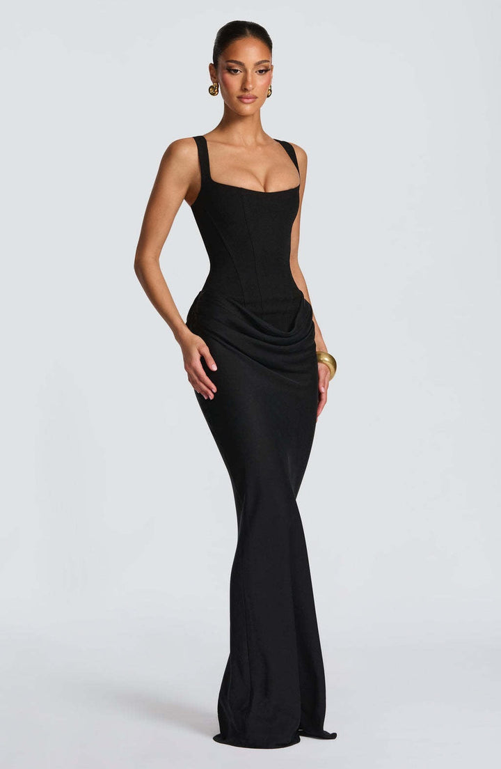 Valentina | Women's Square Neck Wedding Guest Dress with Cowl Drape