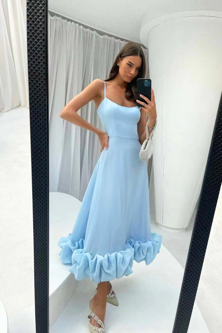 Camille | Women's Spaghetti Strap Wedding Guest Dress with Ruffle Hem