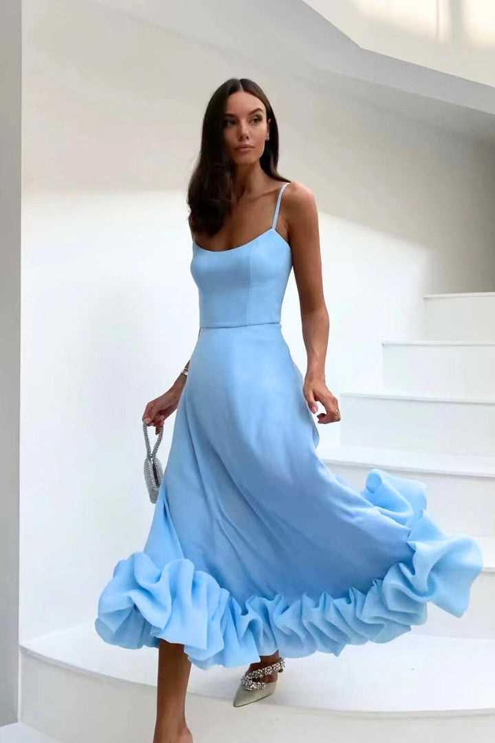 Camille | Women's Spaghetti Strap Wedding Guest Dress with Ruffle Hem