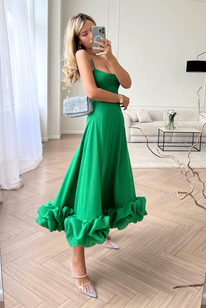Camille | Women's Spaghetti Strap Wedding Guest Dress with Ruffle Hem