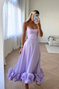 Camille | Women's Spaghetti Strap Wedding Guest Dress with Ruffle Hem